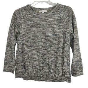 Loft Green Multi-color Tweed Top Women Petite Size MP Long Sleeve Elastic Hem